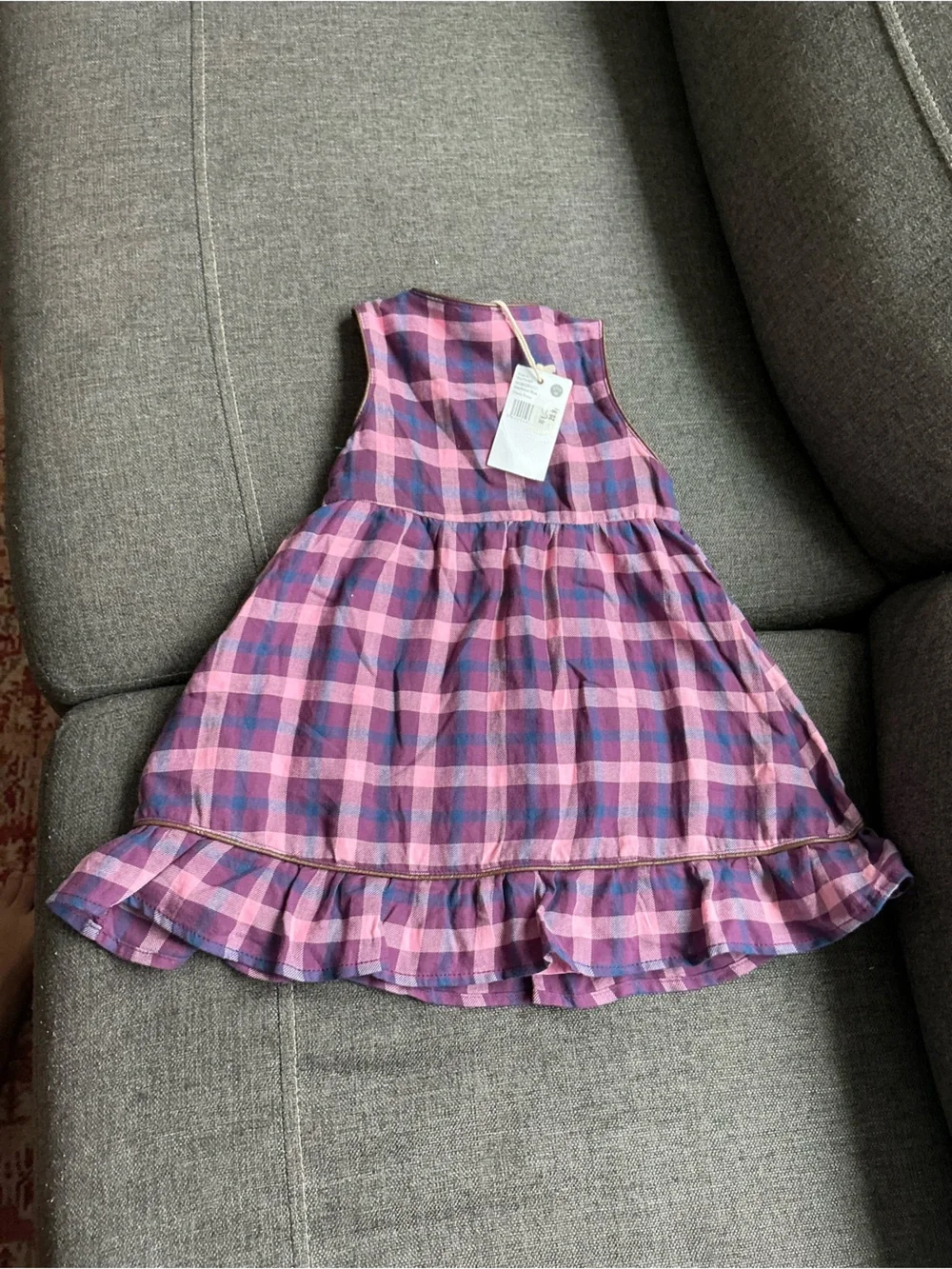 NWT Pumpkin Patch  girls Pink+ Purple Plaid Ruffle Hem Dress 12-18mths fall farm